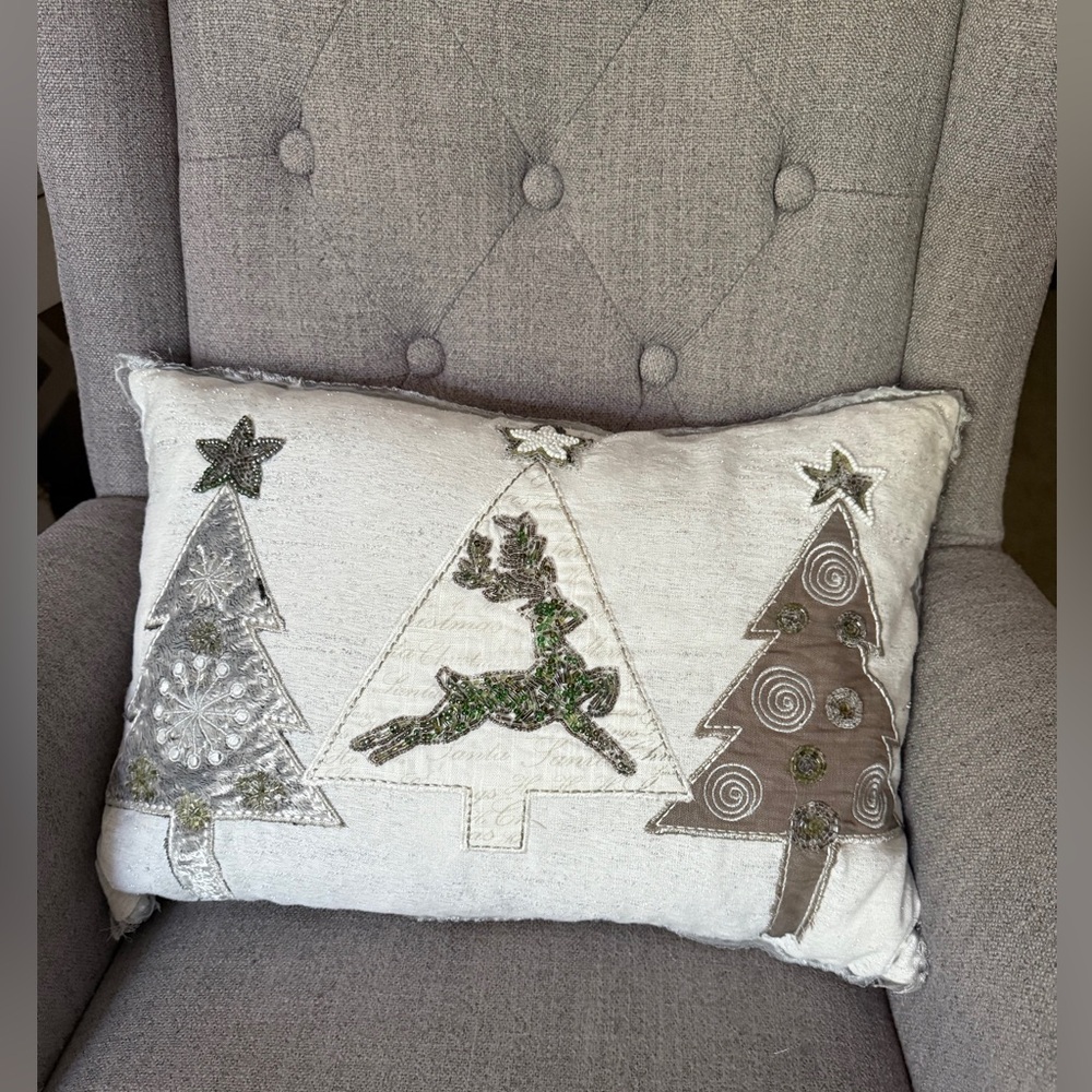 Holiday Decorative Pillow with Silver and Brown Accents